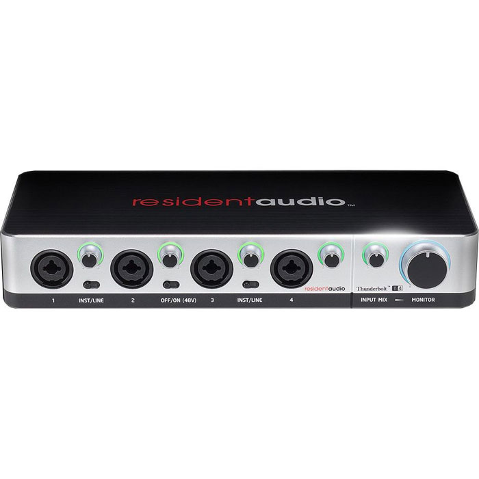 Resident Audio T4 аудиоинтерфейсT4 Resident Audio T4 аудиоинтерфейсT4Resident Audio T4 - это внешний 4-канальный Thunderbolt звуковой интерфейс на шине Thunderbolt от бренда Resident Audio - новой американской компании, которая заявила о себе на рынке с линейкой качественных звуковых интерфейсов. Новинка оснащена прочным алюминиевым корпусом. Устройство может применяться как основной аудио интерфейс для персональных студий и диджеинга. Resident Audio T4 работает на на шине Thunderbolt - самой быстрой на сегодняшний день шине, которая в то же время обеспечивает в 4 раза большую мощность питания от 10 Вт до 18 Вольт, что дает возможность использовать более мощные и качественные, но «прожорливые» элементы в схеме аудио интерфейса. Например, чтобы сделать мощный предусилитель, усилитель на наушники или обеспечить фантомное питание сразу для нескольких микрофонов. Имеется также подсветка для каждого регулятора. Аудиоинтерфейс работает в операционных системах Mac OS X 10.9 и Windows 8 (или выше).