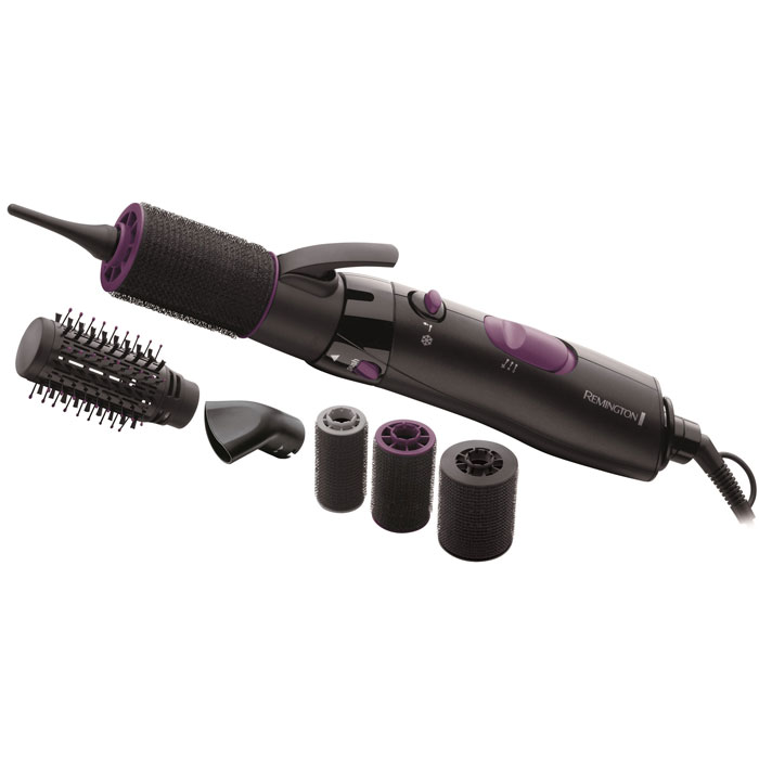 Remington AS7055 Big Style стайлер с бигудиAS7055 Remington AS7055 Big Style стайлер с бигудиAS7055Воздушный стайлер Remington AS7055 Big Style с самофиксирующимися бигуди является аналогом классических бигуди или сушке волос с брашингом. В комплекте с стайлеру прилагаются 15 самозакручивающихся бигуди, для которых не нужно использовать дополнительных зажимов - просто выберите необходимый размер бигуди, установите их на стайлер, накрутите бигуди на волосы и подождите некоторое время, пока стайлер нагреет насадку-бигуди. Затем с помощью кнопки смены насадок оставьте на некоторое время бигуди на волосах для закрепления результата. Используйте бигуди с большим диаметром у корней для создания объема и бигуди с малым диаметром - для создания волн и кудрей. Завершить образ вам поможет наскадка-термощетка. Благодаря ей можно придать форму кончикам волос или добавить объем у корней волос. Если перед укладкой ваши волосы мокрые или влажные, воспользуйтесь концентратором, который идет в комплекте к стайлеру, для быстрой сушки волос. Не важно, какой у вас тип волос...