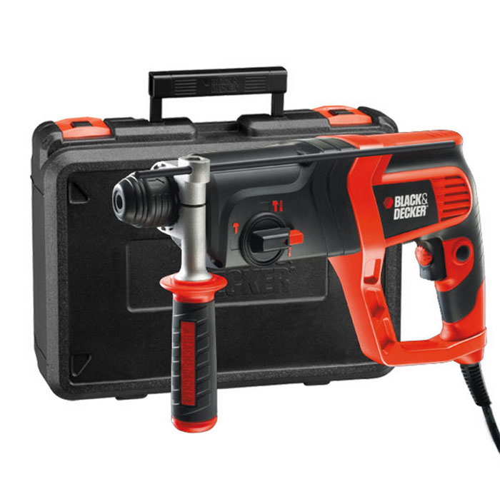 Перфоратор Black&Decker KD985KA156175 Перфоратор Black&Decker KD985KA156175Перфоратор Black&Decker KD985KA оснащен системой регулирования числа оборотов. С помощью ограничителя глубины можно делать отверстия заданной глубины. За счет рифленой поверхности патрона осуществляется быстрая его замена. Преимущества: - три режима работы (сверление с ударом и без удара, долбление); - длина кабеля: 3 м; - реверс; - дополнительная рукоятка обеспечивает более точную и надежную работу; - ограничитель глубины - для сверления отверстий определенной глубины; - фиксатор включенного состояния; - эргономичная рукоятка.