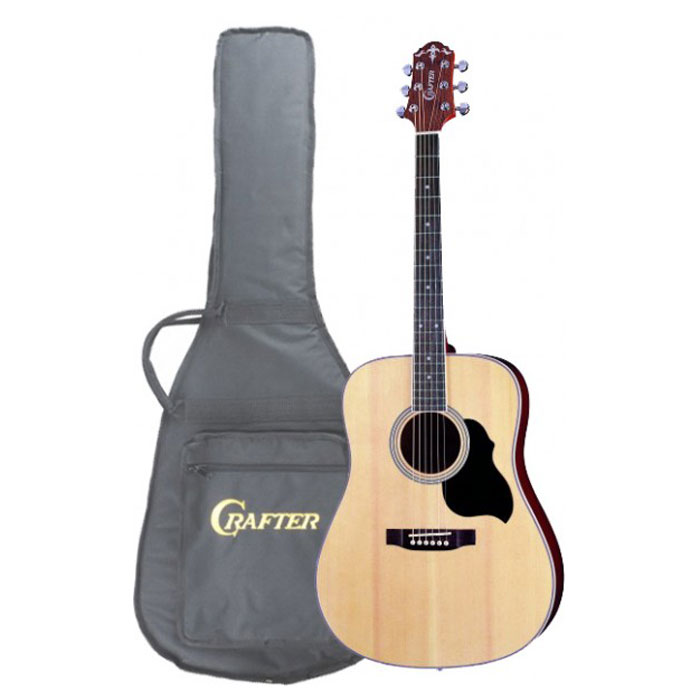 Crafter MD-40/N акустическая гитара + чехолMD 40/N Crafter MD-40/N акустическая гитара + чехолMD 40/NАкустическая гитара Crafter MD-40/N - это модель из, пожалуй, самой популярной серии гитар Crafter! Эти инструменты, имеют верхнюю деку из шпона ели, что обеспечивает им значительно более привлекательную стоимость. Не стоит относиться к этому предвзято, правильно сделанная фирменная гитара звучит так же хорошо, а может быть и лучше, чем большинство «ноу-нэйм» инструментов с верхней декой из массива. Более того, шпон гораздо менее капризен и подвержен влиянию влаги и температуры. Нижняя дека и обечайки гитары изготовлены из красного дерева, которое не только хорошо сочетается с елью внешне, но и дополняет её яркий прозрачный звук своей теплотой и певучестью. Натуральный цвет инструмента с прозрачным глянцевым лаком хорошо передает естественную красоту дерева, гармонично сочетаясь с любой окружающей обстановкой. Форма корпуса «дредноут» - это, пожалуй, самая популярная форма акустических гитар. Разработанный компанией Martin в 20-х годах прошлого...