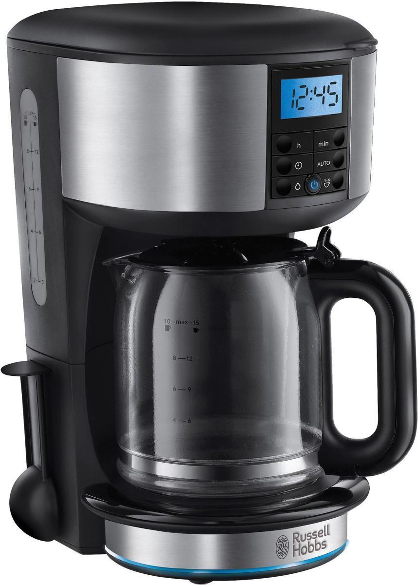 Russell Hobbs 20680-56 Buckingham кофеварка20680-56 Buckingham Russell Hobbs 20680-56 Buckingham кофеварка20680-56 BuckinghamЕсли вы цените настоящий вкус кофе, вам обязательно понравится вкус и аромат свежесваренного кофе, приготовленного в кофеварке Buckingham. Она достигает оптимальной температуры заваривания на 50%* быстрее и обладает улучшенной технологией экстрации кофе, что гарантирует максимально насыщенный вкус и аромат вашего напитка. Кофеварка обладает таймером с установками на 24 часа, что позволит вам приготовить чашку ароматного напитка к моменту вашего утреннего пробуждения или тогда, когда вы просто захотите. Световое кольцо на корпусе с голубой подсветкой индицирует режим заваривания кофе и поддержания тепла. Кроме того, кофеварка Buckingham невероятно стильная и компактная. Вы сможете приготовить до 10 чашек за один цикл заваривания, а емкость стеклянного кувшина составляет 1.25 литра. Однако, если вам не нужно столько, воспользуйтесь функцией выбора заваривания 2-4 чашек.
