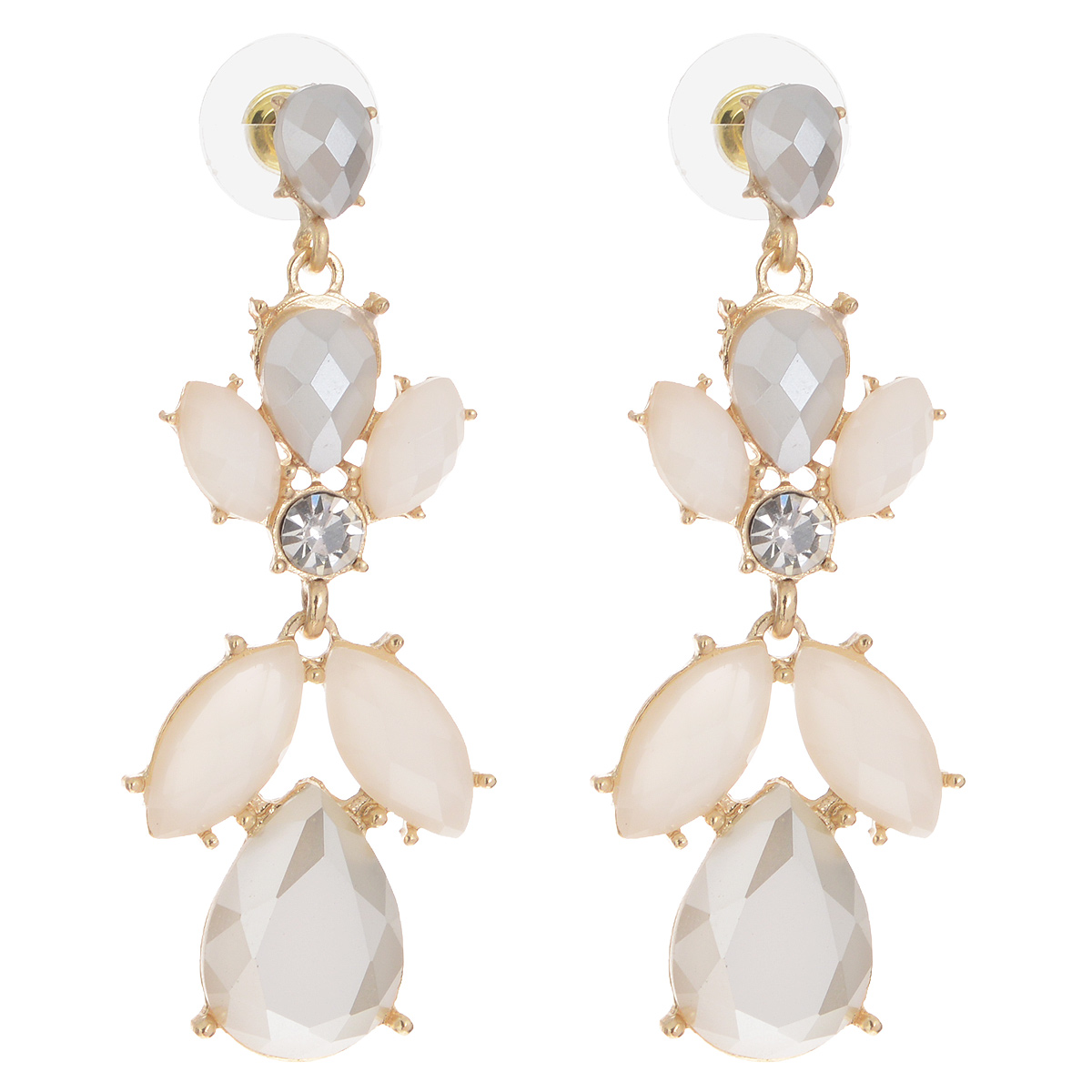 Серьги AtStyle247, цвет: серый, бежевый. T-B-8296-EARR-GD.RHODIUMT-B-8296-EARR-GD.RHODIUM Серьги AtStyle247, цвет: серый, бежевый. T-B-8296-EARR-GD.RHODIUMT-B-8296-EARR-GD.RHODIUMОригинальные серьги AtStyle247 выполнены из металлического сплава (медь, цинк, железо). Модель декорирована подвесками, оформленными гранеными камнями из пластика бежевого и серого цвета, а также стразами. Серьги застегиваются на замок-гвоздик и дополнительно на пластиковые заглушки. Красивый и необычный аксессуар блестяще подчеркнет ваш изысканный вкус, а также добавит женственных ноток в ваш образ.