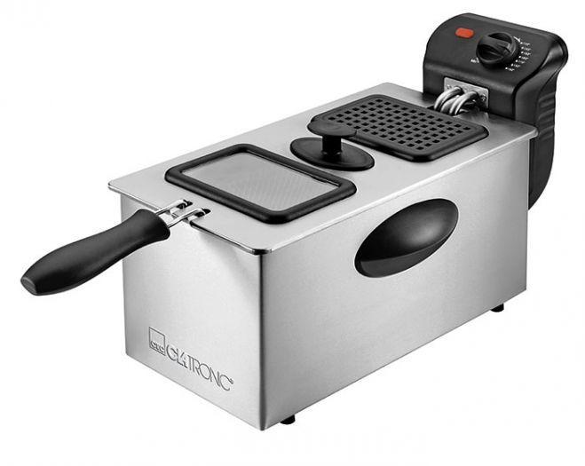Clatronic FR 3587 Inox фритюрницаFR 3587 Inox Clatronic FR 3587 Inox фритюрницаFR 3587 InoxФритюрница Clatronic FR 3586 очень проста и удобна в использовании. Она имеет мощность 2000 Вт, что способствует приготовлению вкусных блюд за небольшой промежуток времени. Ненагреваемая откидная крышка оснащена смотровым окошком. Емкость для масла объемом 3л изготовлена из антипригарных материалов. Управление фритюрницы сенсорное, регулируемый термостат имеет светодиодную подсветку.