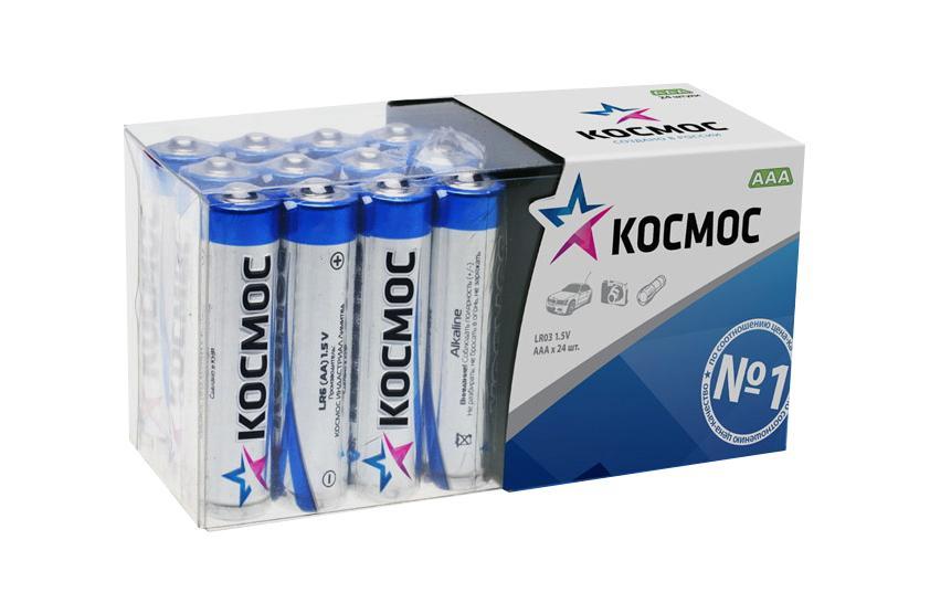 Набор алкалиновых батареек KOSMOS, тип LR03 (ААА), 24 штKOCLR03_24BOX Набор алкалиновых батареек KOSMOS, тип LR03 (ААА), 24 штKOCLR03_24BOXАлкалиновые элементы питания KOSMOS специально разработаны для приборов с высоким энергопотреблением. Одна алкалиновая батарейка заменяет до 10 обычных (солевых батареек). Не содержат кадмия и ртути. Батареи отлично подойдут для использования в различных электронных устройствах небольшого размера, например в пультах дистанционного управления, портативных MP3-плеерах, фотоаппаратах, различных беспроводных устройствах. Характеристики: Тип элемента питания: AAА (LR03). Тип электролита: щелочной. Выходное напряжение: 1,5 В. Комплектация: 24 шт. Размеры батареек: 4,5 см x 1 см x 1 см. Размер упаковки: 5 см x 8,5 см x 4,5 см. Характеристики: Тип элемента питания: AAА (LR03). Тип электролита: щелочной. Выходное напряжение: 1,5 В. Комплектация: 24 шт. Размеры батареек: 4,5 см x 1 см x 1 см. Размер упаковки: 5 см x 8,5 см x 4,5 см.