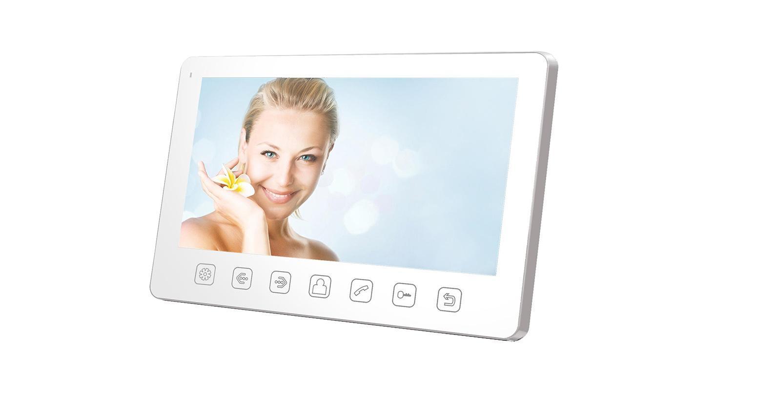 Tantos Amelie Slim, White монитор видеодомофона00-00016195 Tantos Amelie Slim, White монитор видеодомофона00-00016195Tantos Amelie Slim белый - простой и изящный видеодомофон в белом цвете с большим цветным экраном Amelie. Видеодомофон Tantos Amelie Slim оснащен экраном размером 7, имеет возможность подключения до 2-х вызывных панелей и еще 2-х дополнительных камер. Крепится на стену накладным способом, на кронштейн, который идет в комплекте поставки. Габариты 185 х 127 х 17 мм. Он совместим со всеми современными цветными вызывными панелями. Питание монитора осуществляется от сети 220В. Связь осуществляется по принципу Hands Free (громкая, без трубки). Управление видеодомофоном осуществляется кнопками на передней панели. Меню полностью на русском языке, поддерживает подключение до 4-х мониторов параллельно. Также возможно подключение к подъездному домофону с помощью модуля сопряжения.