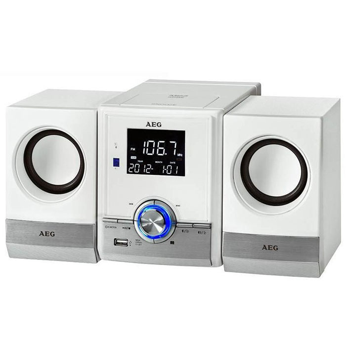 AEG MC 4461 BT, White микросистемаMC 4461 BT AEG MC 4461 BT, White микросистемаMC 4461 BTAEG MC 4461 BT - микросистема с верхней загрузкой CD-дисков. Данная модель поддерживает технологию беспроводного соединения Bluetooth, с помощью которой вы можете производить синхронизацию со смартфоном или планшетом. Радиус действия - 15 м. Микросистема имеет LCD дисплей и функциональные клавиши c голубой подсветкой. Она воспроизводит все известные форматы. С помощью встроенного тюнера FM с памятью на 10 ячеек вы можете наслаждаться любимыми радиостанциями. Функция будильника и таймер сна на 90 минут будут приятным дополнением к основным возможностям устройства. Управлять всем функционалом можно при помощи пульта ДУ, который входит в комплект поставки. Форматы дисков: CD-R, CD-RW Поддержка формата MP3 Вход AUX-IN для подключения аналоговых устройств Питание: от сети 220В