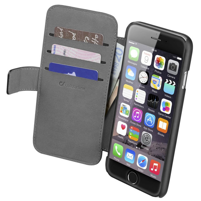 Cellular Line Book Agenda чехол для iPhone 6, Black (21831)BOOKAGENDAIPH647K Cellular Line Book Agenda чехол для iPhone 6, Black (21831)BOOKAGENDAIPH647KЧехол Cellular Line Book Agenda для iPhone 6 предназначен для защиты устройства от механических повреждений и влаги. На внутренней стороне крышки имеется 3 слота для кредитных карт и карман для купюр.