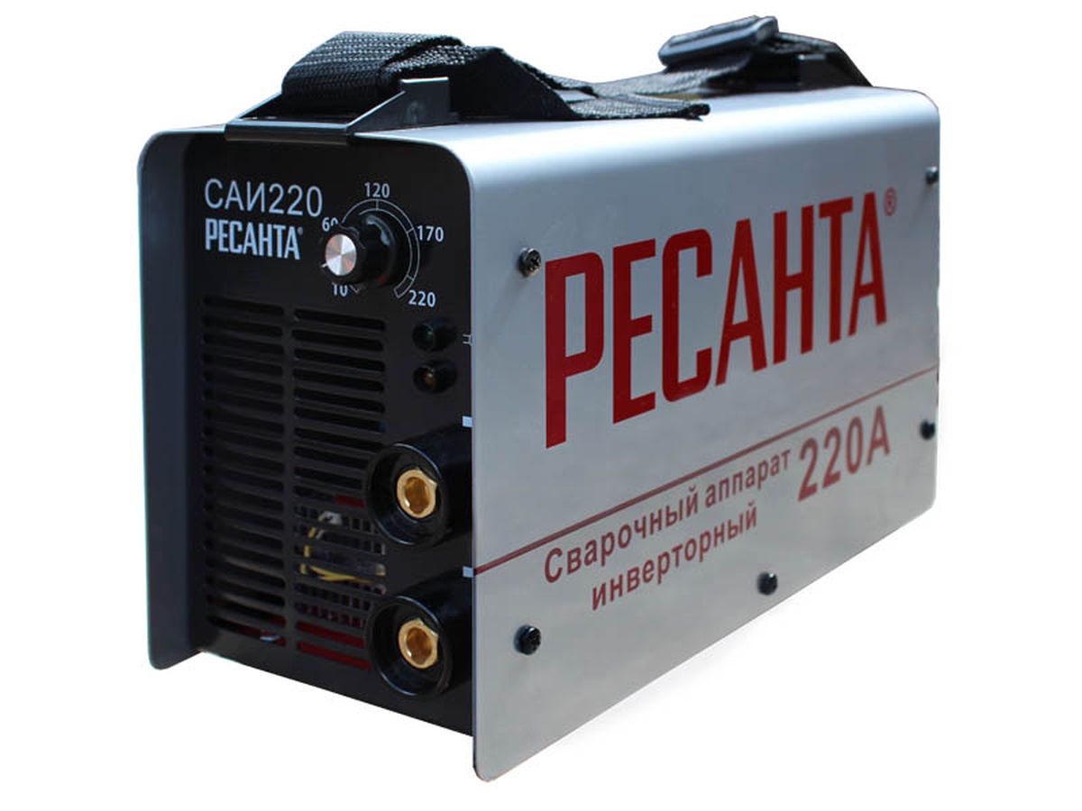 Сварочный аппарат Ресанта САИ 220САИ 220 Сварочный аппарат Ресанта САИ 220САИ 220Принцип работы сварочного аппарата заключается в преобразовании переменного напряжения сети частотой 50Гц в постоянное напряжение величиной в 400В, которое преобразуется в высокочастотное модулированное напряжение и выпрямляется. Для регулирования сварочного тока используется широтно-импульсная модуляция. Устройство САИ 220. Изделие выполнено в металлическом корпусе, на передней панели которого расположено: - Регулятор величины сварочного тока. С помощью регулятора сварочного тока можно выставить нужный ток в зависимости от толщины сварного электрода. - Силовые разъемы для подключения сварочных кабелей. - Индикаторы сеть. Индикатор сеть загорается при включении прибора. - Индикатор перегрев. Индикатор перегрев загорается на несколько секунд при включении САИ и при перегреве прибора и выключается после его охлаждения до рабочей температуры. - Аппарат Ресанта оснащен автоматом вместо обычного выключателя. Он позволяет работать в сетях со слабой...