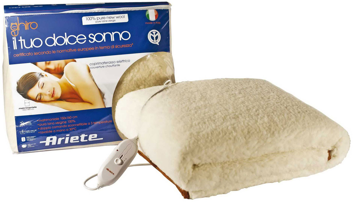 Ariete Double 100 Pure Wool Underblanket электроодеяло (8815)8815 Ariete Double 100 Pure Wool Underblanket электроодеяло (8815)8815Ariete Double 100 Pure Wool Underblanket - это новая серия электрических одеял. Электроодеяло равномерно распределяет тепло по всей поверхности, устраняя влагу. Имеет три уровня регулировки температуры.