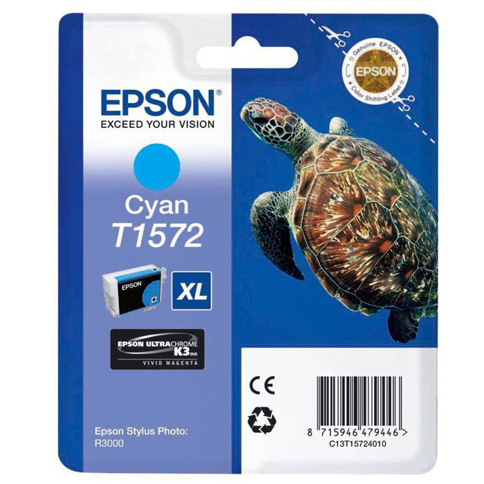 Epson T1572 XL (C13T15724010), Cyan картридж для Stylus Photo R3000C13T15724010 Epson T1572 XL (C13T15724010), Cyan картридж для Stylus Photo R3000C13T15724010Картридж с чернилами Epson T157 XL для струйных принтеров.