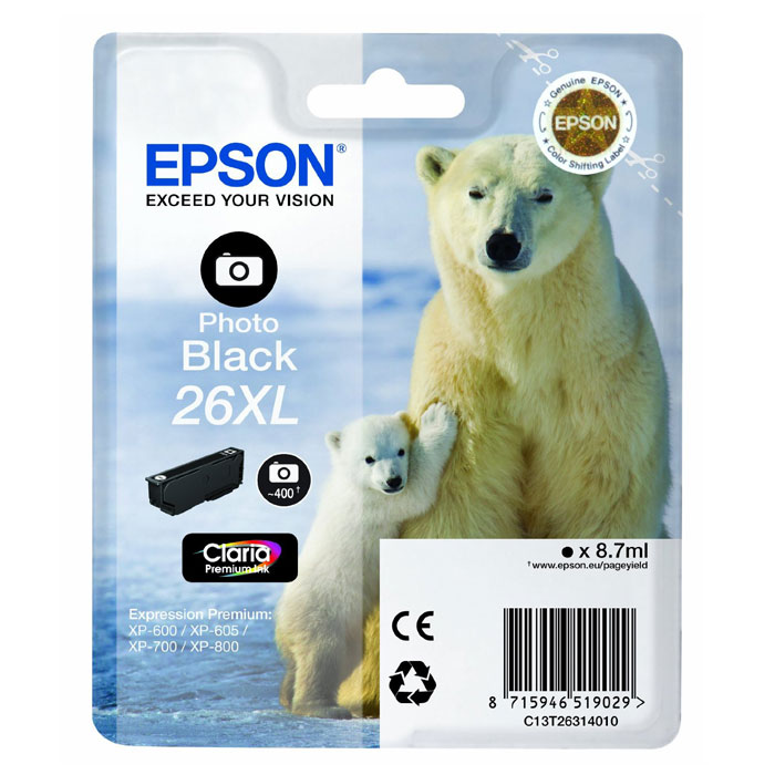Epson T2631 26XL (C13T26314010), Photo Black картридж для XP600/7/8C13T26314010/C13T26314012 Epson T2631 26XL (C13T26314010), Photo Black картридж для XP600/7/8C13T26314010/C13T26314012Картридж с чернилами Epson T2631 26XL повышенной емкости для фотопечати. Уважаемые клиенты! Обращаем ваше внимание на возможные изменения в дизайне упаковки. Качественные характеристики товара остаются неизменными. Поставка осуществляется в зависимости от наличия на складе.