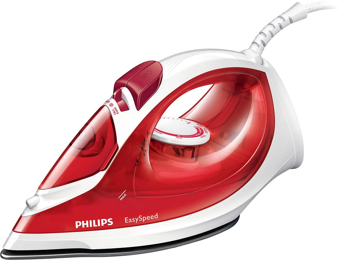 Philips GC1029/40 EasySpeed, Red утюгGC1029/40 Philips GC1029/40 EasySpeed, Red утюгGC1029/40Утюг EasySpeed ускоряет процесс глажения благодаря равномерному нагреву подошвы, постоянной подаче пара и специальному носику Triple Precision. Вертикальное отпаривание: Благодаря функции вертикального отпаривания утюг Philips позволяет разглаживать складки на одежде, висящей на плечиках. Мощность до 2000 Вт: Мощность до 2000 Вт обеспечивает постоянную высокую подачу пара. Паровой удар до 100 г: Паровой удар до 100 г для быстрого разглаживания даже самых жестких складок. Постоянная подача пара до 25 г/мин: Эффективное разглаживание складок благодаря постоянной подаче пара 25 г/ мин. Керамическая подошва: Керамическая подошва устойчива к царапинам, хорошо скользит и удобна в очистке. Система автоотключения: Прибор автоматически выключается, если оставлен без присмотра. Если прибор оставлен в вертикальном положении, отключение произойдет через 8 минут. Если прибор лежит на боку или стоит на...