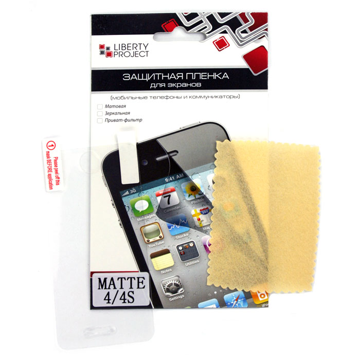 Liberty Project защитная пленка для iPhone 4/4S, матоваяCD013624 Liberty Project защитная пленка для iPhone 4/4S, матоваяCD013624Защитная пленка Liberty Project предназначена для защиты поверхности экрана, а также частей корпуса iPhone 4/4S от царапин, потертостей, отпечатков пальцев и прочих следов механического воздействия.