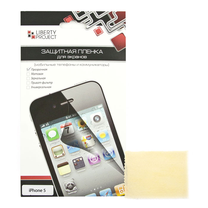 Liberty Project защитная пленка для iPhone 5, двойная прозрачнаяCD125560 Liberty Project защитная пленка для iPhone 5, двойная прозрачнаяCD125560Защитная пленка Liberty Project предназначена для защиты поверхности экрана, а также частей корпуса iPhone 5 от царапин, потертостей, отпечатков пальцев и прочих следов механического воздействия.