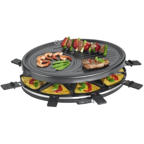 Clatronic RG 3517 раклетницаRG 3517 schwarz Clatronic RG 3517 раклетницаRG 3517 schwarzКомбинированная раклетница Clatronic RG 3517 станет просто не заменимой на Вашей кухне. Имеет рабочую поверхность размером 40.5x30 см с антипригарным покрытием, 8 минипротивней для приготовления порционных блюд и регулируемый термостат со световым индикатором. Благодаря данному прибору можно приготовить как сложное блюдо, так и отдельно мясо, рыбу, овощи. Clatronic RG 3517 поможет экономить время и наслаждаться вкусной пищей.