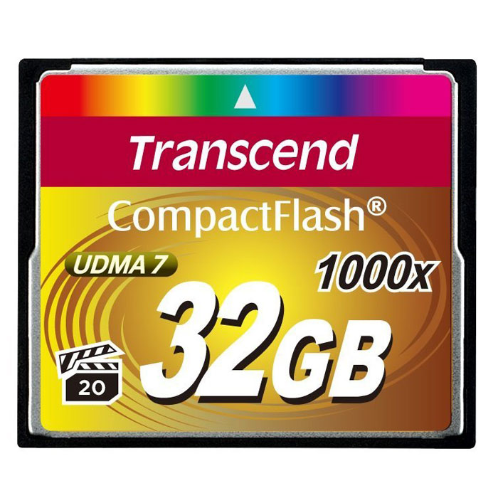 Transcend Compact Flash 1000X 32GB карта памяти (TS32GCF1000)TS32GCF1000 Transcend Compact Flash 1000X 32GB карта памяти (TS32GCF1000)TS32GCF1000Карты памяти 1000x CompactFlash компании Transcend поддерживают спецификацию CompactFlash 6.0, что позволит получать высококачественные снимки и вести запись видео с использованием самого современного оборудования. Новые карты обладают невероятным быстродействием и большим объёмом памяти. Кроме того, CompactFlash поддерживает стандарт Video Performance Guarantee (VPG-20), который гарантирует запись видео в профессиональном качестве, в том числе и в 3D, без выпадения кадров.