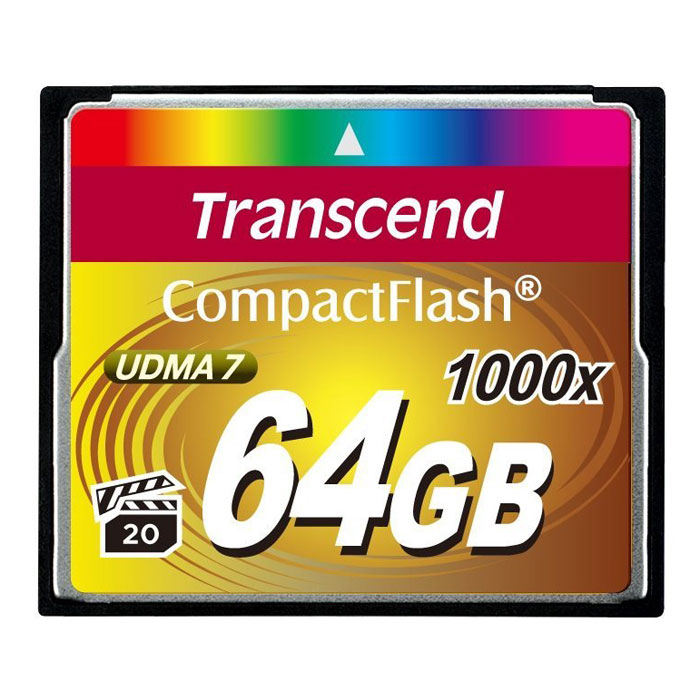 Transcend Compact Flash 1000X 64GB карта памяти (TS64GCF1000)TS64GCF1000 Transcend Compact Flash 1000X 64GB карта памяти (TS64GCF1000)TS64GCF1000Карты памяти 1000x CompactFlash компании Transcend поддерживают спецификацию CompactFlash 6.0, что позволит получать высококачественные снимки и вести запись видео с использованием самого современного оборудования. Новые карты обладают невероятным быстродействием и большим объёмом памяти. Кроме того, CompactFlash поддерживает стандарт Video Performance Guarantee (VPG-20), который гарантирует запись видео в профессиональном качестве, в том числе и в 3D, без выпадения кадров.