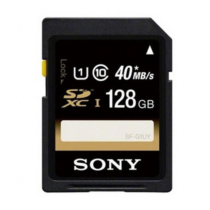 Sony SDXC Class 10 UHS-I 128Gb карта памяти (SFG1UYT)SFG1UYT Sony SDXC Class 10 UHS-I 128Gb карта памяти (SFG1UYT)SFG1UYTБольшая емкость карты памяти Sony SDXC Class 10 UHS-I позволит вам более эффективно пользоваться портативными устройствами и хранить сотни музыкальных файлов, видео-клипов, изображений, игр и персональную информацию. Скорость чтения данной карты памяти составляет 40 Мб/с.