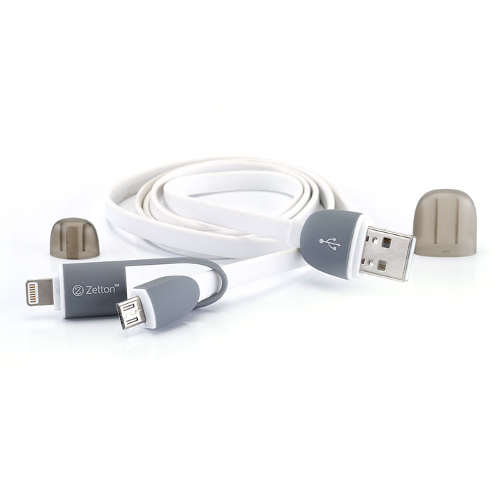 Zetton ZTLSUSB2IN1 USB кабель с разъемами Apple 8 pin/Micro-USB, WhiteZTLSUSB2IN1BW Zetton ZTLSUSB2IN1 USB кабель с разъемами Apple 8 pin/Micro-USB, WhiteZTLSUSB2IN1BWZetton ZTLSUSB2IN1 - составной плоский кабель, который подходит для зарядки и передачи данных устройств с разъемами microUSB и Lightning. Снабжен защитными колпачками для удобства хранения и транспортировки.