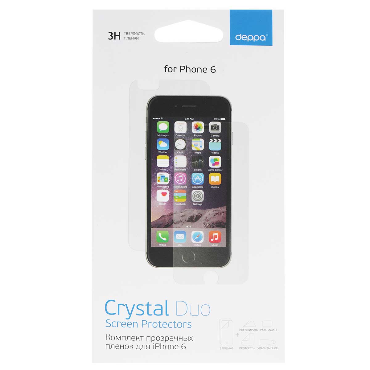 Deppa комплект защитных пленок для Apple iPhone 6, Clear61375 Deppa комплект защитных пленок для Apple iPhone 6, Clear61375Комплект прозрачных пленок Deppa защитит iPhone 6 от царапин. Пленки изготовлены из трехслойного японского материала PET.