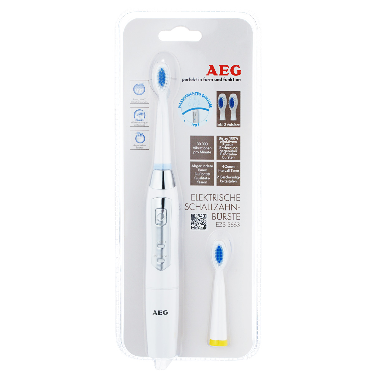 AEG EZS 5663, White электрическая зубная щеткаEZS 5663 wess AEG EZS 5663, White электрическая зубная щеткаEZS 5663 wessAEG EZS 5663 - эргономичная электрическая зубная щётка, управление которой осуществляется одной кнопкой. Быстрые движения головки обеспечивают идеальную очистку зубов и удаление зубного налета. Закругленные щетинки Tynex DuPont идеально подойдут даже для чувствительных зубов и десен. Щетка имеет нескользящее покрытие в местах хвата и выключателя, также водонепроницаемый корпус (IPX7). В комплекте 2 головки для оптимальной чистки зубов и гигиены полости рта.