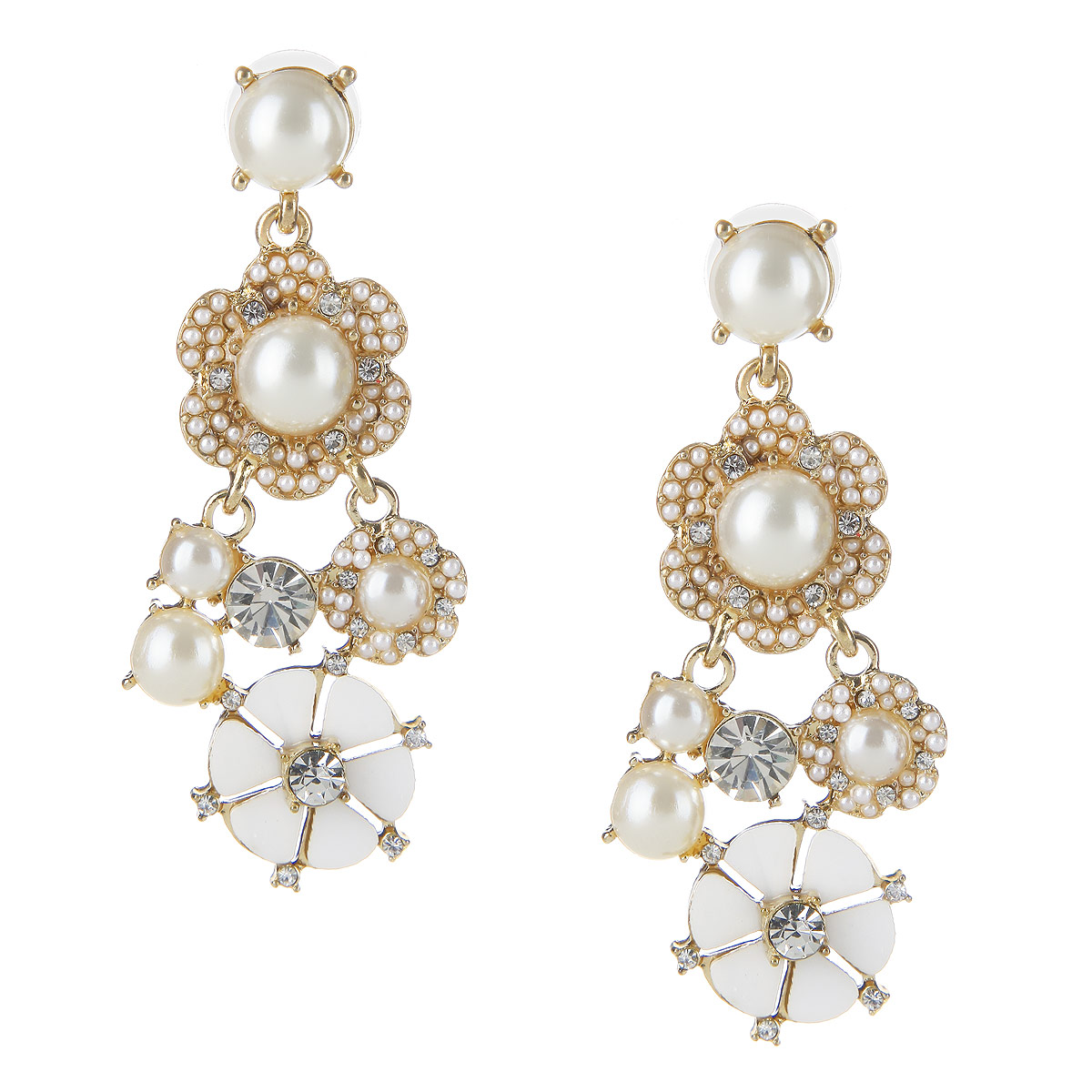 Серьги Milana Style, цвет: золотой, белый. 00418ed00418ed Серьги Milana Style, цвет: золотой, белый. 00418ed00418edОчаровательные серьги-гвоздики в цветочном оформлении Milana Style не оставят равнодушной ни одну любительницу модных аксессуаров. Они изготовлены из высококачественного бижутерного сплава, декорированы перламутровыми вставками, искусственным жемчугом и сверкающими белыми стразами. Серьги застегиваются на пластиковые заглушки. Благодаря изящному дизайну и лаконичному сочетанию цветов, серьги идеально подойдут как для повседневного образа, так и для вечернего наряда. С аксессуарами Milana Style можно подобрать себе украшение на любой случай жизни. Идеальный вариант для женщин, которые любят стиль во всем, даже в мельчайших деталях.