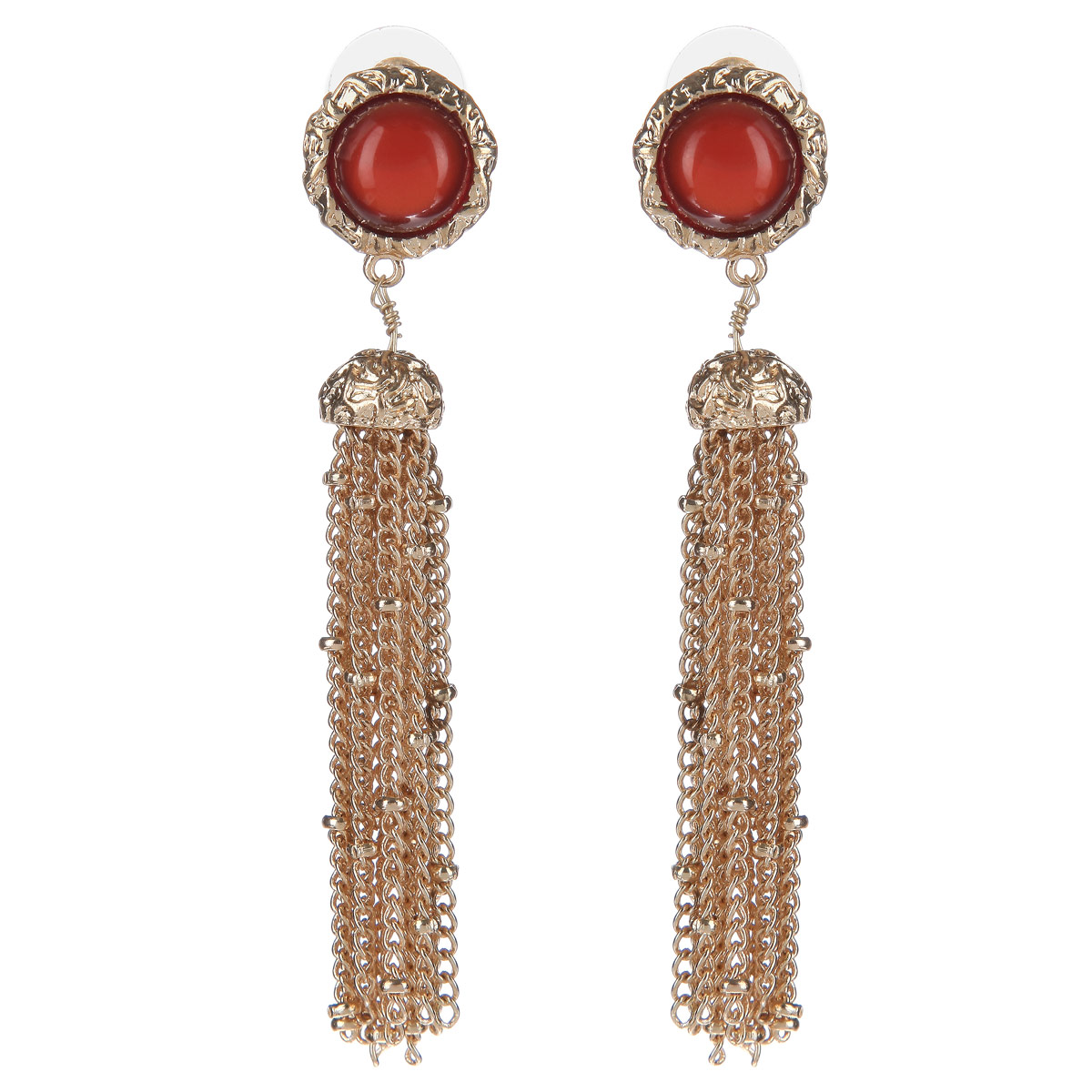 Серьги Milana Style, цвет: золотой, красный. 00448ed00448ed Серьги Milana Style, цвет: золотой, красный. 00448ed00448edОчаровательные серьги-гвоздики Milana Style не оставят равнодушной ни одну любительницу модных аксессуаров. Они изготовлены из высококачественного бижутерного сплава золотистого цвета, украшены подвесками в виде цепочек и крупным красным камнем. Серьги застегиваются на пластиковые заглушки. Благодаря изящному дизайну и лаконичному сочетанию цветов, серьги идеально подойдут как для повседневного образа, так и для вечернего наряда. Отличительные особенности бижутерии Taya- гармоничное сочетание исключительного качества, доступной цены и прекрасно узнаваемого авторского дизайна. Тщательно продуманная дизайнерами форма украшения сделает ваш образ ярче и индивидуальнее. Серьги, колье и кольца бренда Taya и Taya LX украсят любое вечернее платье, дополнят деловой образ и создадут настроение на вечеринке.