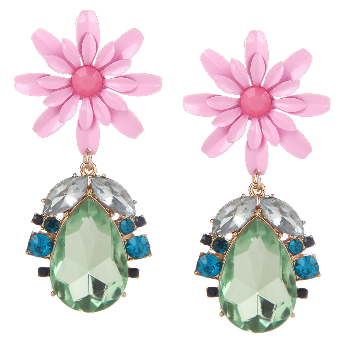 Серьги Milana Style, цвет: розовый, зеленый. 00376-1ed00376-1ed Серьги Milana Style, цвет: розовый, зеленый. 00376-1ed00376-1edОчаровательные серьги-гвоздики Milana Style не оставят равнодушной ни одну любительницу модных аксессуаров. Они изготовлены из высококачественного бижутерного сплава в виде цветочков розового цвета и дополнены подвесками, инкрустированными сверкающими камнями. Серьги застегиваются на пластиковые заглушки. Благодаря изящному дизайну и лаконичному сочетанию цветов, серьги идеально подойдут как для повседневного образа, так и для вечернего наряда. Отличительные особенности бижутерии Taya- гармоничное сочетание исключительного качества, доступной цены и прекрасно узнаваемого авторского дизайна. Тщательно продуманная дизайнерами форма украшения сделает ваш образ ярче и индивидуальнее. Серьги, колье и кольца бренда Taya и Taya LX украсят любое вечернее платье, дополнят деловой образ и создадут настроение на вечеринке.