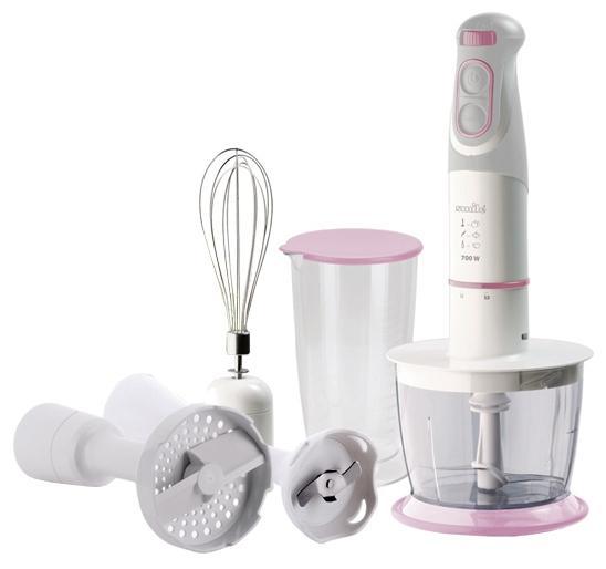 Smile MS 761 миксерMS 761 Smile MS 761 миксерMS 761Миксер-блендер Smile MS 761 станет прекрасным дополнением к набору мелкой бытовой техники и позволит значительно упростить и сократить время приготовления ваших любимых блюд. Он весьма удобен и практичен в использовании, подходит для приготовления соусов, крем-супов, пюре, воздушных омлетов, коктейлей и жидкого теста. Корпус блендера выполнен из ударопрочного пластика, а погружная часть насадок — из пластика и нержавеющей стали, не вступающей в реакции с продуктами питания и не искажающей вкус блюд. Модель снабжена мерным стаканом, емкостью для измельчения и венчиком для взбивания.