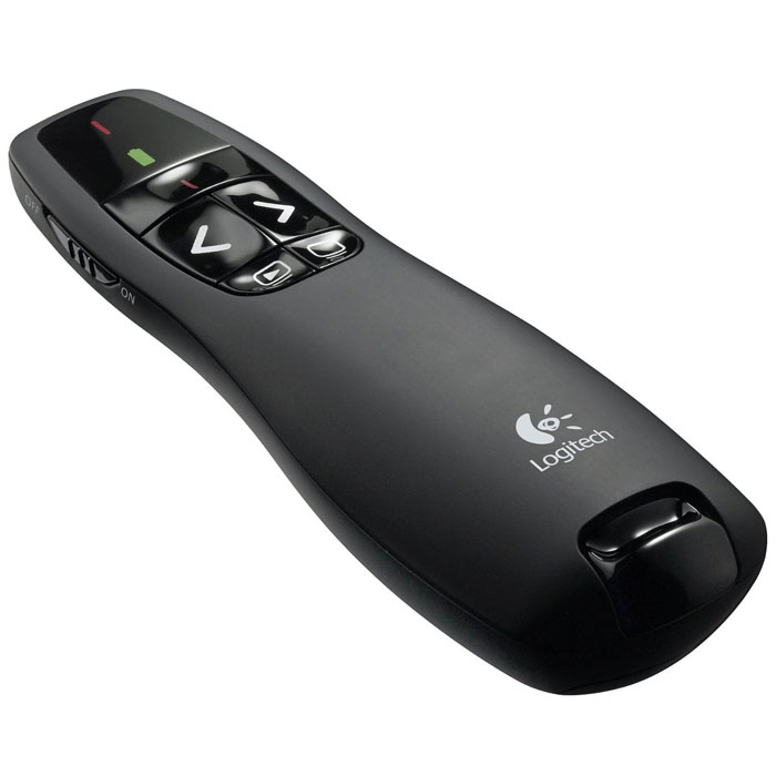 Logitech Wireless Presenter R400, Black (910-001357) пульт для презентаций910-001357 Logitech Wireless Presenter R400, Black (910-001357) пульт для презентаций910-001357Logitech R400 Presenter - беспроводной пульт для проведения презентаций, оснащенный удобными элементами управления и лазерной указкой с красным лучом, поможет вам провести презентацию более убедительно. Интуитивно понятное управление показом слайдов: Кнопки легко распознать на ощупь. Благодаря эргономичной форме устройство удобно держать в руке. Надежное управление от первого до последнего слайда. Радиус действия до 15 м: Благодаря использованию технологии, работающей на частоте 2,4 ГГц, вы сможете оценить свободу перемещений и возможность более плотной работы с аудиторией, усиливающие впечатление от презентации. Беспроводной миниатюрный приемник с функцией самонастраивающегося подключения: Не требует установки дополнительных программ. Просто подключите приемник к USB-порту, и можно приступать к работе. После работы приемник можно убрать внутрь корпуса устройства. Индикатор заряда элемента питания: Теперь Вы сможете...