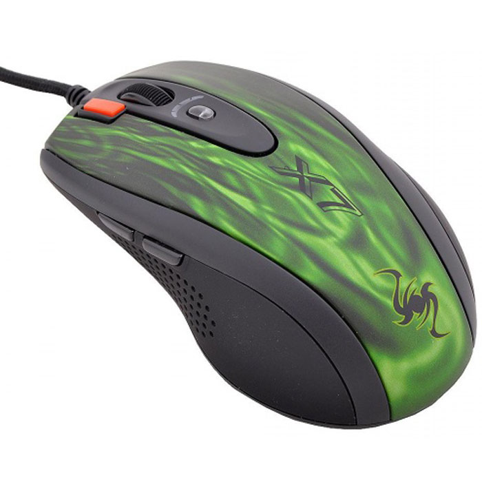 A4Tech XL-750BK, Green Black игровая мышь569539 A4Tech XL-750BK, Green Black игровая мышь569539A4Tech XL-750BK - игровая мышь, обеспечивающая полный контроль игры в любой ситуации. Классическая эргономичная форма корпуса мышей X7. Новая технология «Абсолютный контроль курсора». Оторвите мышь от поверхности стола и курсор тут же замрет. Теперь вы сможете полностью контролировать ваши игровые действия, совершая мышью даже самые резкие движения. Фиксация курсора позволяет быстро зафиксировать цель в шутерах. 6 режимов разрешения с цветным индикатором. Разрешение переключается кнопкой «DPI», которая подсвечивается разными цветами в зависимости от выбранного разрешения. Максимальное разрешение - 3600 dpi. При возвращении к повседневной работе за компьютером можно понизить его до 600 dpi. Кнопка «Тройной клик» позволяет делать сразу три выстрела одним нажатием. Регулируемое время отклика. Вы можете менять время отклика для двух основных кнопок мыши и кнопки “3X Fire” от 3 до 30 мс. Увеличенная скорость обмена данных. Мышь мгновенно среагирует...