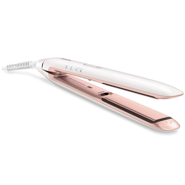 Philips HP8372/00 MoistureProtect выпрямитель для волосHP8372/00 Philips HP8372/00 MoistureProtect выпрямитель для волосHP8372/00Специальная технология с датчиками помогает сохранять достаточный уровень влажности волос. Датчик проверяет состояние волос 30 раз в секунду и подбирает оптимальную температуру укладки, предотвращая пересушивание и сохраняя до 57 % влаги. Инновационный датчик для защиты от пересушивания: Датчик проверяет состояние волос 30 раз в секунду и подбирает оптимальную температуру укладки, предотвращая пересушивание. Гладкие и блестящие волосы без статического электричества: Отрицательно заряженные ионы позволяют снять статическое электричество и улучшить общее состояние волос, а также способствуют закрытию волосяных чешуек, что придает волосам дополнительный блеск. В результате ваши волосы гладкие, сияющие и шелковистые. Не сжимайте пластины слишком сильно, чтобы не повредить волосы: Плавающие пластины смещаются, регулируя давление на волосы. Это помогает защитить стержень волоса от повреждений и избежать ломкости волос. ...