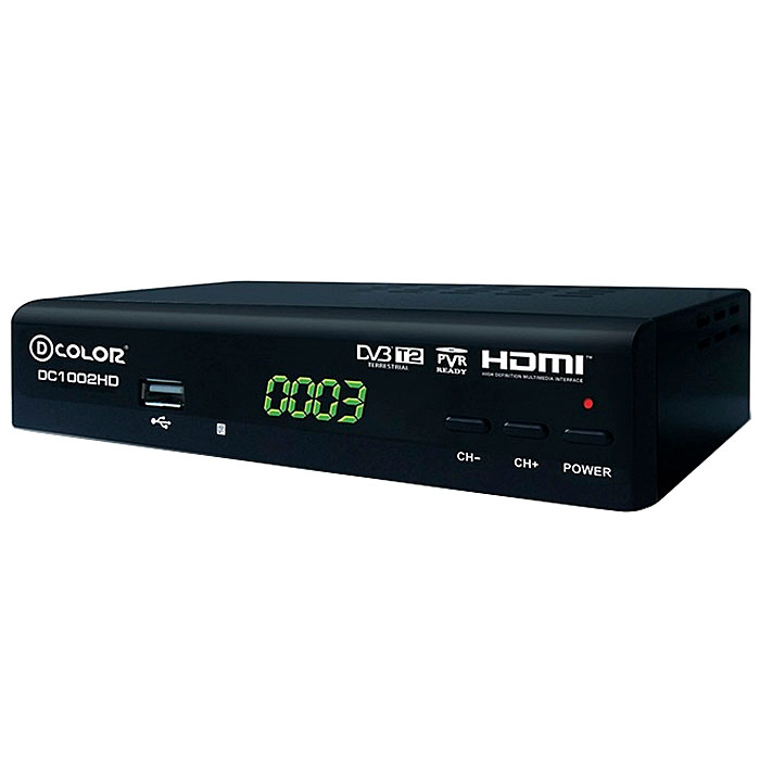 D-COLOR DC1002HD mini ТВ-тюнерDC1002HD mini D-COLOR DC1002HD mini ТВ-тюнерDC1002HD miniЦифровой ТВ-тюнер D-COLOR DC1002HD оснащен процессором Mstar 7802, который отвечает всем современным технологическим нормам. Тюнер с улучшенной чувствительностью NM120 позволит вам наслаждаться просмотром любимых передач в отличном качестве. D-COLOR DC1002HD оснащен LED-дисплеем, на котором выводится информация о номере канала и различные технические данные. При нахождении приемника в режиме ожидания на нем отображаются электронные часы. Экранное меню позволит вам быстро и с легкостью настроить приставку. Память устройства рассчитана на 999 каналов. Вы можете больше не бояться пропустить любимый фильм или телепередачу. Функция записи по таймеру на устройства USB запишет для вас любую программу! D-COLOR DC1002HD также оснащен функцией сдвига времени просмотра телепрограмм (time shift) и ТВ-замком, позволяющим устанавливать пароль на каналы, просмотр которых нежелателен для детей. Формат видео: 4:3, 16:9 Встроенные аппаратные...