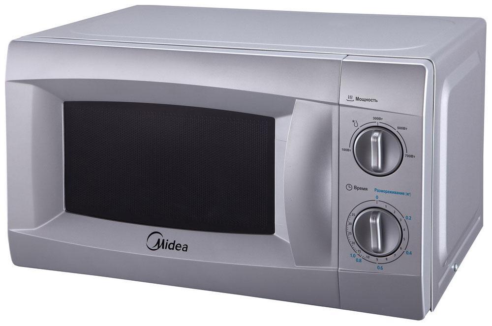 Midea MM720CKE-S СВЧ-печьMM720CKE-S Midea MM720CKE-S СВЧ-печьMM720CKE-SУдобная микроволновая печь соло Midea MM720CKE объемом 20 литров в классическом дизайне с функцией микроволн предназначена для разогрева и размораживания пищевых продуктов. Благодаря тому, что микроволны воздействуют на молекулы воды внутри продуктов, температура нагрева не может превышать 100С, поэтому пищевые продукты в такой печи приготавливаются в собственном соку, никогда не пригорают и сохраняют свои питательные свойства. Управление прибором осуществляется с помощью двух поворотных переключателей для выбора одного из пяти уровней мощности микроволн и установки времени. Дверца открывается при помощи удобной скрытой ручки. Панель управления на русском языке. По окончании процесса приготовления раздается звуковой сигнал. Безопасность в работе обеспечивает защита от включения при открытой дверце. Удобная и практичная микроволновая печь Midea MM720CKE станет вашей надежной помощницей на кухне, сэкономит время и сделает приготовление еды несложным и приятным занятием