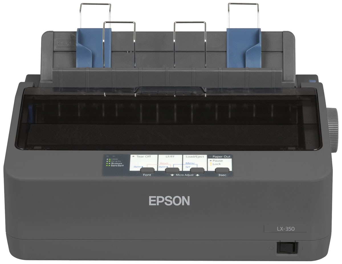 Epson LX-350 принтерC11CC24031 Epson LX-350 принтерC11CC24031Принтер Epson LX-350 идеален как для фронт-, так и бэк-офисов, где есть задачи по печати на непрерывном носителе. Данный принтер можно смело назвать самым быстрым в своем классе, ведь скорость печати может достигать 357 cps (12 cpi) в режиме HSD. Epson LX-350 легко интегрировать в имеющуюся инфраструктуру любой организации, т.к. в исходной модификации он оснащен параллельным, серийным и USB интерфейсами. Устройство обладает компактным дизайном, что позволяет вписывать его в ограниченное пространство. Это один из самых экономичных принтеров в своем классе за счет повышенного ресурса картриджа (4 млн символов) и низкого энергопотребления. Epson LX-350 использует всего 1,1 Вт в спящем режиме и 2,7 Вт в рабочем. Данный принтер сертифицирован Energy Star благодаря своей эффективности. В свою очередь у нового устройства по сравнению с предшественником будет отсутствовать ряд невостребованных опций, таких как: комплект для цветной печати, податчик обрезных листов. ...