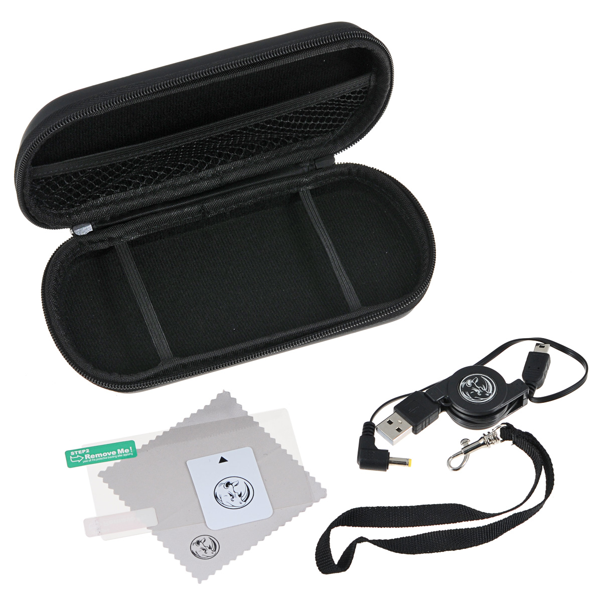 Black Horns Kit 5 in 1 набор аксессуаров для Sony PSP E1000/2000/3000BH-PSE0804(R)Набор аксессуаров Black Horns Kit 5 in 1 для Sony PSP E1000/2000/3000. В комплект входит полиуретановый чехол для хранения и транспортировки портативной игровой консоли. Для зарядки устройства в набор включен сворачиваемый кабель USB (2 в 1). Салфетка из микрофибры поможет вам очистить поверхность приставки от пыли и грязи. А пленка для защиты экрана убережет его от царапин и потертостей. Для ее наклеивания предназначена специальная карточка для удаления пузырьков воздуха.