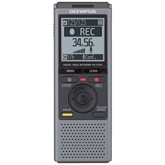 Olympus VN-731PC, Grey диктофон0274525 Olympus VN-731PC, Grey диктофон0274525Диктофон Olympus VN-731PC создан для начинающих пользователей, но подходит и для профессионалов. Даже начинающие пользователи смогут легко пользоваться этим диктофоном благодаря двум режимам отображения данных на дисплее. В простом режиме на дисплей крупным шрифтом выводится только необходимая информация, а пункты меню ограниченны наиболее часто используемыми функциями. Для профессионалов предлагается полный набор функций меню в стандартном режиме. Крупный, всенаправленный, малошумный микрофон улавливает каждую деталь записи. Великолепен для записи диктовок благодаря понижению шума и снижению звуков дыхания. Встроенная подставка на задней панели диктофона облегчает настольную запись, снижает шум трения и дарит невероятную чистоту звука. Обеспечьте достойное качество записи, правильно выбрав сцену записи. Ваш диктофон мгновенно выставит оптимальные параметры записи. Режимы Запись телефонных переговоров и Копирование могут быть использованы с...