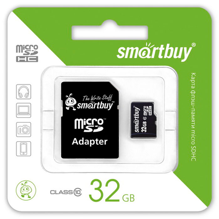 SmartBuy microSDHC Сlass 10 32GB карта памяти (с адаптером SD)SB32GBSDCL10-01 SmartBuy microSDHC Сlass 10 32GB карта памяти (с адаптером SD)SB32GBSDCL10-01Помимо высокой скорости работы и достаточно большого размера памяти карта памяти SmartBuy microSDHC Сlass 10 32GB отличается своей надежностью хранения информации. Несмотря на маленькие размеры карты памяти, она является идеальным вариантом хранения цифровой информации в устройствах с поддержкой MicroSDHC, miniSD, SD.