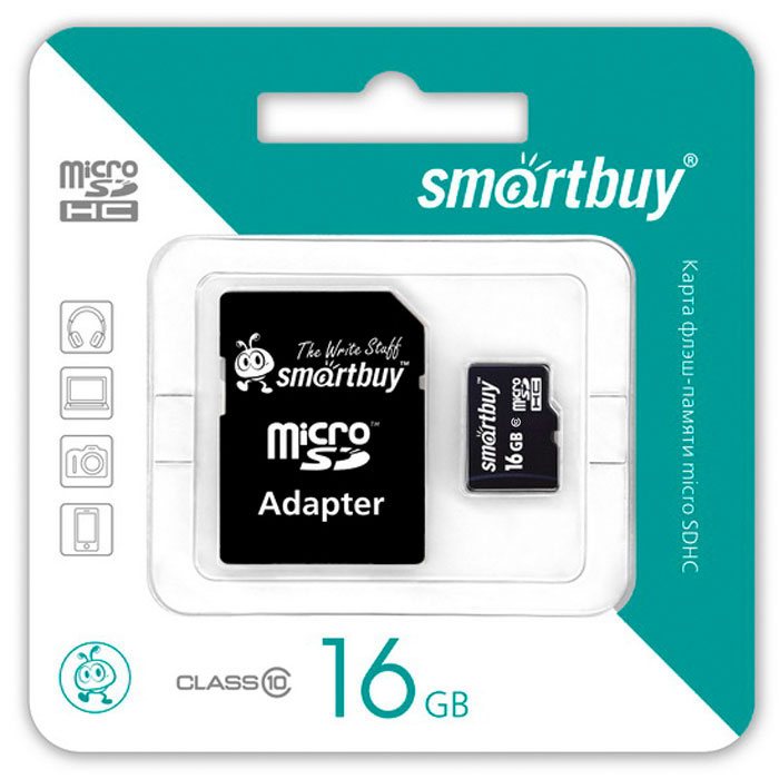 SmartBuy microSDHC Сlass 10 16GB карта памяти (с адаптером SD)SB16GBSDCL10-01 SmartBuy microSDHC Сlass 10 16GB карта памяти (с адаптером SD)SB16GBSDCL10-01Помимо высокой скорости работы и достаточно большого размера памяти карт памяти SmartBuy microSDHC Сlass 10 16GB отличается своей надежностью хранения информации. Несмотря на маленькие размеры карты памяти, она является идеальным вариантом хранения цифровой информации в устройствах с поддержкой MicroSDHC, miniSD, SD.