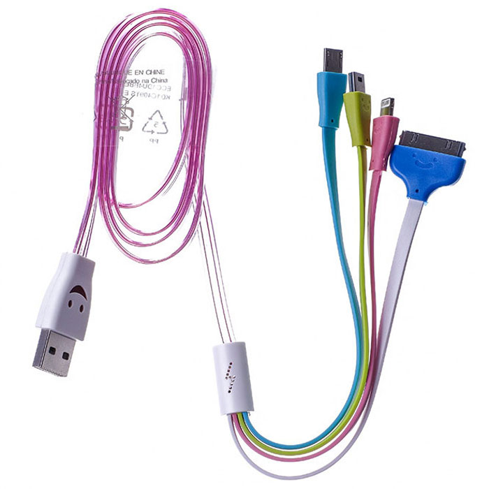 Harper CCH-521, Pink универсальный USB кабель 4-в-1CCH-521 Harper CCH-521, Pink универсальный USB кабель 4-в-1CCH-521Супер-функциональный кабель 4-в-1 Harper CCH-521 позволяет не только заряжать, но и синхронизировать одновременно 4 устройства с помощью 4 коннекторов: microUSB, miniUSB, Apple 30-pin, Lightning. Больше никакой путаницы и неразберихи - один кабель для всей техники! Заряжайте и синхронизируйте одновременно 4 устройства! С этим кабелем вы забудете, о клубках из проводов, куче переходников и самое главное - вам не придется заряжать ваши гаджеты по очереди, так что никто не будет обделен зарядкой.