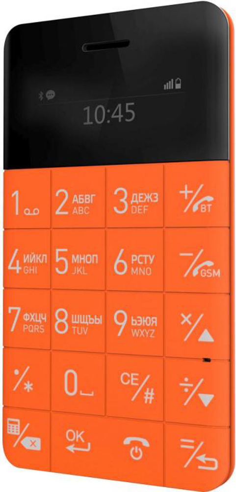 Elari CardPhone, OrangeДЖ-00000532 Elari CardPhone, OrangeДЖ-00000532Сверхкомпактный, дизайнерский телефон с собственной microSIM и возможностью Bluetooth-синхронизации с любыми смартфонами. Каким должен быть кнопочный телефон образца 2015-го? Совсем не таким, какими были обычные звонилки нулевых! Стереотипы о неказистом, тяжелом кнопочнике уходят в прошлое. Чем современный пользователь захочет дополнить свой парк мобильных гаджетов? Навороченный смартфон – уже имеется, а что хотелось бы приобрести в качестве второго, запасного средства связи, который необходим в тысяче различных ситуаций? Что-то современное, простое, удобное и красивое, по дизайну соответствующее духу времени и избалованному вкусу потребителя, привыкшего к передовым смартфонам. Именно всем этим запросам отвечает революционная новика от бренда Elari – дизайнерский мини-телефон размером с кредитку Elari CardPhone! Этот изящный, миниатюрный, толщиной всего 5,5 мм телефон перевернет ваше представление о кнопочных мобильниках. ...