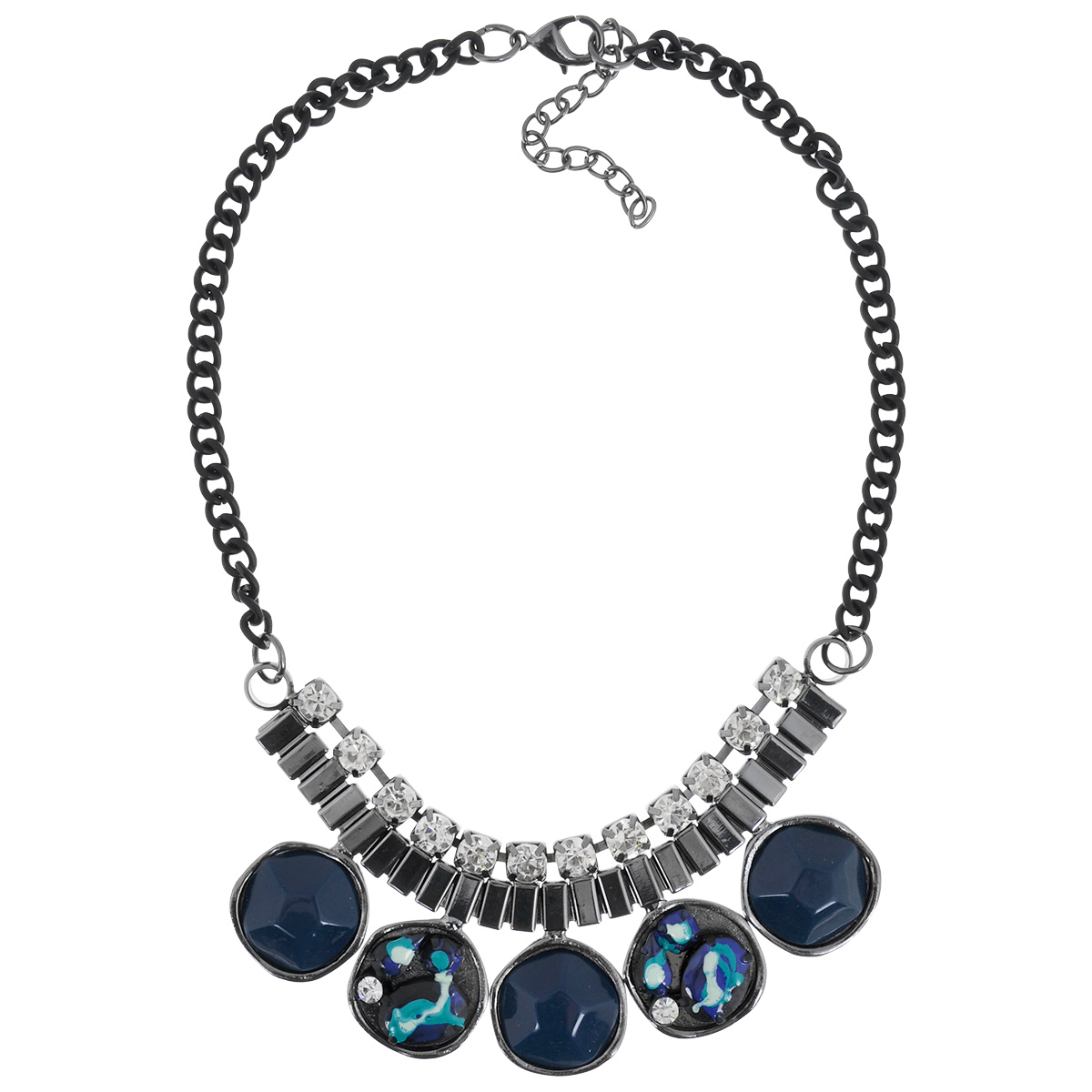 Колье Taya, цвет: черный, синий. T-B-7558T-B-7558-NECK-BK.BLUE Колье Taya, цвет: черный, синий. T-B-7558T-B-7558-NECK-BK.BLUEКолье Taya, выполненное из гипоаллергенного сплава на основе латуни не оставит равнодушной ни одну любительницу изысканных и необычных украшений. Представляет собой одноярусные бусы, декорированные стразами, пластиком синего цвета и металлом. Колье имеет надежную застежку-карабин с регулирующей длину цепочкой. Такое колье позволит вам с легкостью воплотить самую смелую фантазию и создать собственный, неповторимый образ.