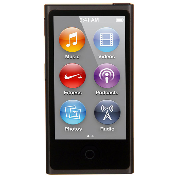Apple iPod nano 16 GB (7 Gen), Space Gray MP3-плеерMKN52RU/A Apple iPod nano 16 GB (7 Gen), Space Gray MP3-плеерMKN52RU/AApple iPod nano 16 GB (7 Gen) - самый тонкий iPod. Его толщина всего 5,4 мм, а размер сравним с размером кредитной карты. 2,5-дюймовый дисплей Multi-Touch почти в два раза больше дисплея предыдущего iPod nano, так что на экране будет еще больше музыки, фотографий и видео. Кнопки позволяют легко управлять воспроизведением и громкостью. Новый корпус из анодированного алюминия выглядит утонченно и элегантно. И, конечно, iPod nano неизменно радует разнообразием своих цветов - ярких и абсолютно неотразимых. Задаем ритм: Просто прикоснитесь, чтобы включить вашу любимую песню. Или целый альбом. Или все композиции одного исполнителя. Вы можете просматривать медиатеку по жанрам или композиторам. Полистайте всю коллекцию музыки - обложки альбомов на увеличенном экране выглядят просто великолепно. Или просто встряхните iPod nano - и он перейдет к случайной песне из вашей медиатеки. Видео. Маленький большой экран: Теперь вы можете смотреть...