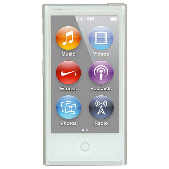 Apple iPod nano 16 GB (7 Gen), White Silver MP3-плеерMKN22RU/A Apple iPod nano 16 GB (7 Gen), White Silver MP3-плеерMKN22RU/AApple iPod nano 16 GB (7 Gen) - самый тонкий iPod. Его толщина всего 5,4 мм, а размер сравним с размером кредитной карты. 2,5-дюймовый дисплей Multi-Touch почти в два раза больше дисплея предыдущего iPod nano, так что на экране будет еще больше музыки, фотографий и видео. Кнопки позволяют легко управлять воспроизведением и громкостью. Новый корпус из анодированного алюминия выглядит утонченно и элегантно. И, конечно, iPod nano неизменно радует разнообразием своих цветов - ярких и абсолютно неотразимых. Задаем ритм: Просто прикоснитесь, чтобы включить вашу любимую песню. Или целый альбом. Или все композиции одного исполнителя. Вы можете просматривать медиатеку по жанрам или композиторам. Полистайте всю коллекцию музыки - обложки альбомов на увеличенном экране выглядят просто великолепно. Или просто встряхните iPod nano - и он перейдет к случайной песне из вашей медиатеки. Видео. Маленький большой экран: Теперь вы можете смотреть бесплатные...