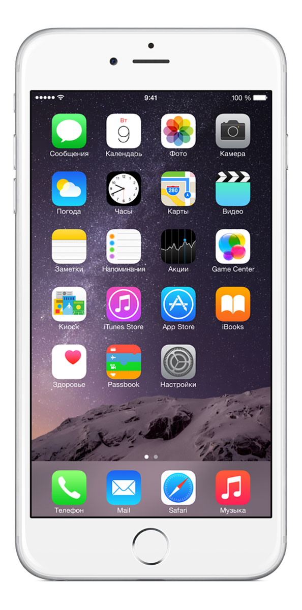 Apple iPhone 6 Plus 64GB, SilverMGAJ2RU/A Apple iPhone 6 Plus 64GB, SilverMGAJ2RU/AiPhone 6 Plus не просто больше. Он лучше во всех отношениях. Больше, но при этом значительно тоньше. Мощнее, но при этом исключительно экономичный. Его гладкая металлическая поверхность плавно переходит в стекло нового HD-дисплея Retina, образуя цельный, законченный дизайн. Его аппаратная часть идеально работает с программным обеспечением. Это новое поколение iPhone, улучшенное во всём. Корпус смартфона изготовлен из красивого анодированного алюминия, нержавеющей стали и стекла. Взяв iPhone 6 Plus в руку, вы сразу почувствуете, насколько удобно его держать. Стекло экрана закругляется по бокам и плавно переходит в корпус из анодированного алюминия, образуя исключительный в своей простоте дизайн. Нет никаких видимых границ. Никаких зазоров. Это безупречное сопряжение стекла и металла, которое кажется единой непрерывной поверхностью. Более плавные жесты смахивания в iOS становятся органичным продолжением цельной формы iPhone, что позволяет легко управлять им...