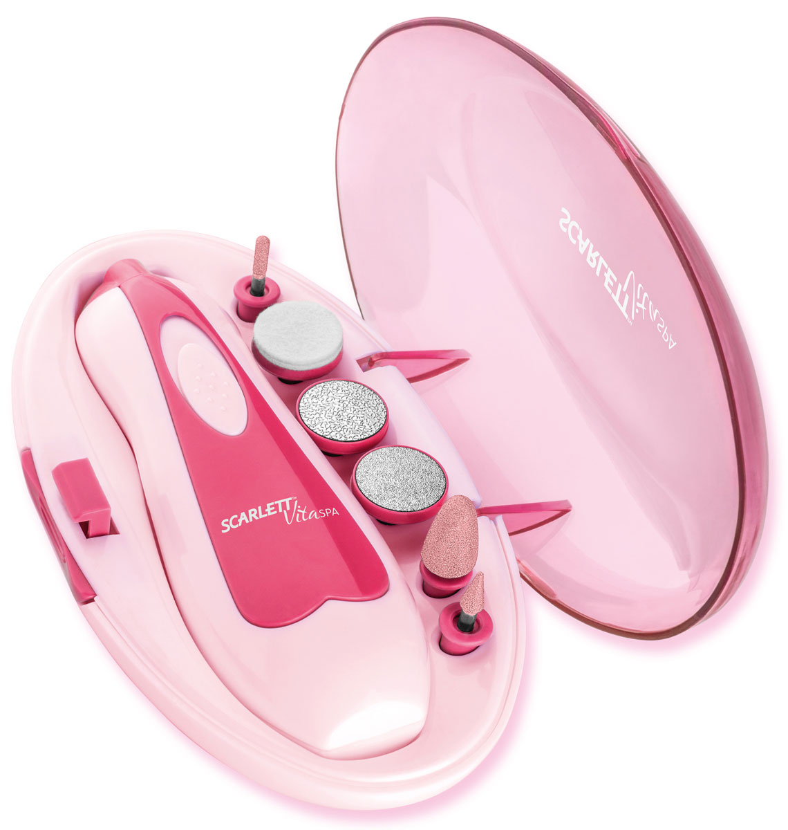 Scarlett SC-MS95006, Pink маникюрный наборSC-MS95006 Scarlett SC-MS95006, Pink маникюрный наборSC-MS95006Scarlett SC-MS95006 - электроприбор для маникюра и педикюра с эргономичным дизайном, необычайно прост в использовании. 2 скорости работы, вращение в двух направлениях и 6 насадок для маникюра и педикюра позволят вам добиться оптимального результата. В приборе для удобства предусмотрена уникальная система подсветки. 3 насадки из природного камня подходят для искусственных ногтей. Работа от двух батареек типа АА 1.5 В (не включены в комплект) позволят использовать Scarlett SC-MS95006 даже в дороге.