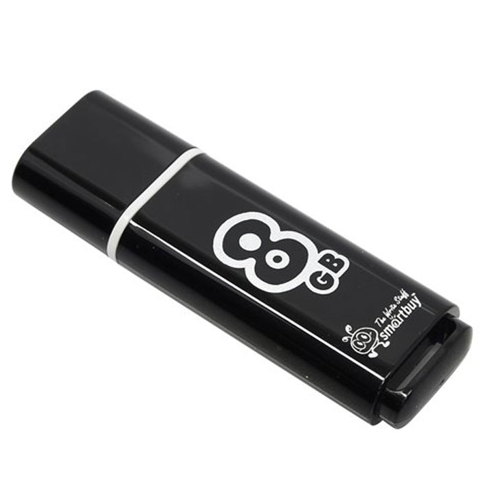 SmartBuy Glossy Series 8GB, Black USB-накопительSB8GBGS-K SmartBuy Glossy Series 8GB, Black USB-накопительSB8GBGS-KКорпус USB-накопителя SmartBuy Glossy Series 8GB сделан из прозрачного пластика с белой полоской, проходящей между корпусом и колпачком. Glossy оборудован специальной системой для крепления колпачка - с помощью скобки он фиксируется между двумя выступающими пластинками на устройстве. Это очень удобно и минимизирует вероятность потери защитного колпачка. За эту же скобку устройство можно прикрепить к шнурку, чтобы накопитель всегда был под рукой. Пропускная способность интерфейса: 480 Мбит/сек Совместим с: Windows 7, Windows 8, Windows Vista, Windows XP, Windows 2000, Linux, MAC OS X