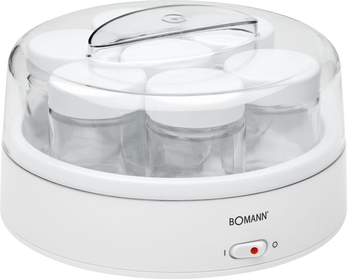 Bomann JM 1025 CB йогуртницаJM 1025 CB Bomann JM 1025 CB йогуртницаJM 1025 CBЙогуртница BOMANN JM 1025 CB предназначена для приготовления кисломолочных продуктов в домашних условиях. С ее помощью можно приготовить как обычные, так и фруктовые йогурты. В комплекте 7 стеклянных банок с закручивающимися крышечками по 160 мл и инструкция с рецептами.