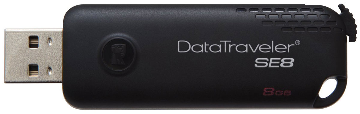 Kingston DataTraveler SE8 8GB, Black USB-накопительDTSE8/8GB Kingston DataTraveler SE8 8GB, Black USB-накопительDTSE8/8GBUSB-накопитель Kingston DataTraveler SE8 имеет конструкцию без колпачка со специальным рычажком для открывания. Современный и легкий накопитель поддерживает емкость от 8ГБ до 128ГБ и различные варианты цветового оформления в зависимости от емкости. Нанесите на DataTraveler SE8 логотип своей компании и/или запишите цифровые файлы (например, презентации) для продвижения вашей торговой марки. Накопитель DataTraveler SE8 имеет пятилетнюю гарантию, бесплатную техническую поддержку и отличается легендарной надежностью Kingston. Различное цветовое оформление в зависимости от емкости Имеется возможность нанесения логотипа и/или записи цифровых файлов