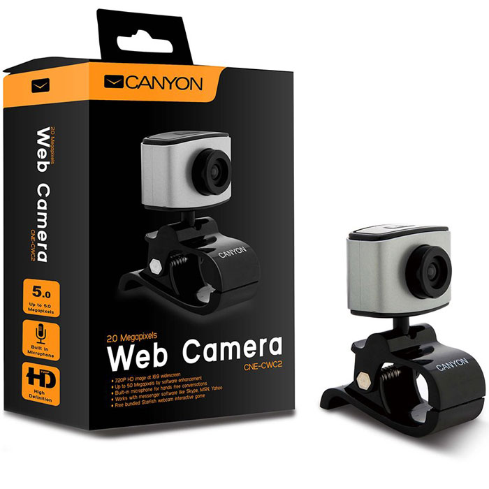 Canyon CNE-CWC2 веб-камераCNE-CWC2 Canyon CNE-CWC2 веб-камераCNE-CWC2Веб-камера Canyon CNE-CWC2 оснащена ручной настройкой фокусировки и функцией отслеживания лица. Разрешения сенсора составляет 2 мегапикселя, что позволит вам получить чёткие изображения и записывать видео. Камера имеет строгий дизайн, практичную функциональность и позволяет получить лучшее качество за меньшие деньги. Максимальная частота захвата кадров: 30 кадров/с Длина кабеля: 1,25 м